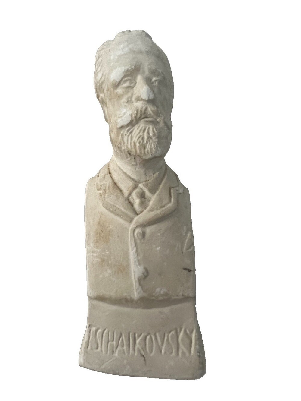 Vintage Tchaikovsky Composer Bust Figurine White Plaster Classical Music 4.25”